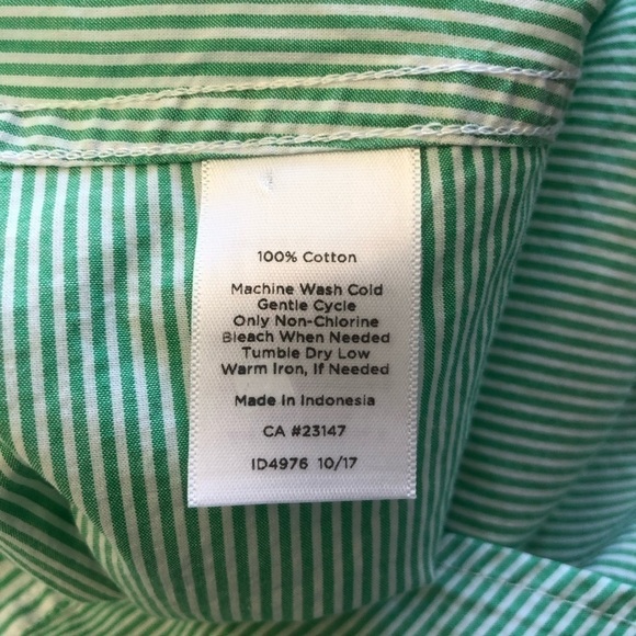 Talbots Horizontal Vertical Stripe Green Botton Down Shirt Medium - Picture 2 of 7